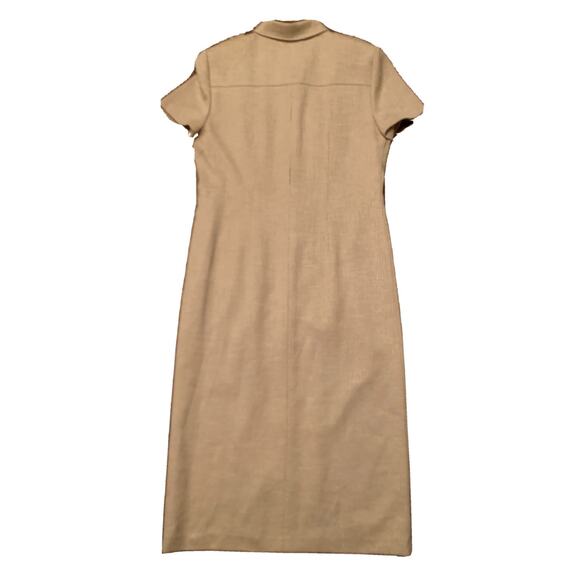 VINTAGE Plaza South Midi Dress Womens Petite 10P Beige Button Down Secretary - Picture 2 of 13